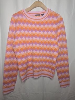 NWT Moda International (VS) Pastel Pink & Orange Argyle Crewneck Sweater
